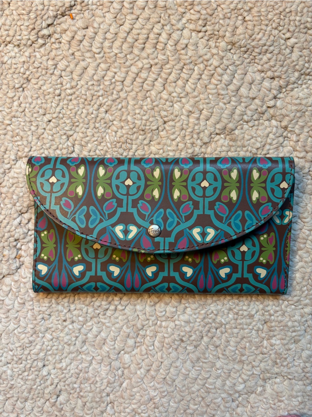 Fossil Multicolor Patterned Envelope Clutch - Teal, Olive & Purple